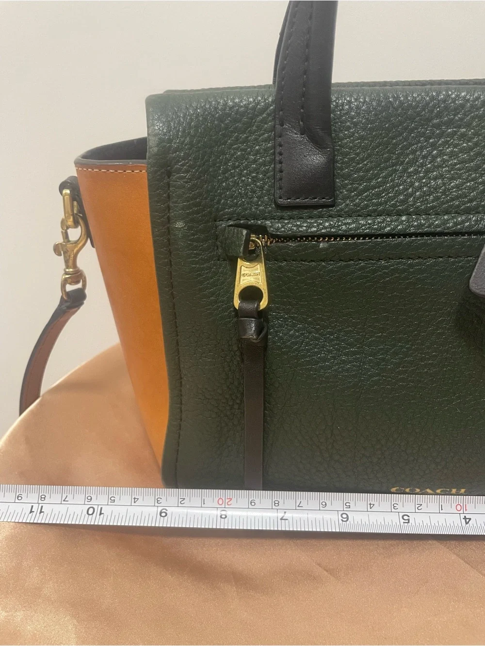 Coach Vintage Bleecker Colorblock Pebbled Leather Satchel in Green, Orange